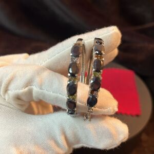 Midnight Sapphire and Multi-Tourmaline Hoop Earrings Stainless Steel 11.35 ctw